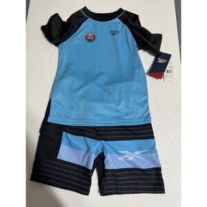 Reebok Boy’s Size 6 2 Piece Swim Set NWT UPF 50 Black/Blue